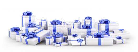 Silver gift boxes, presents isolated 3d rendering