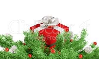 Christmas decoration with red gift isolated 3d rendering