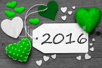 Black And White Label With Green Hearts, Text 2016