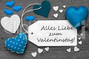 Black And White Label, Blue Hearts, Valentinstag Means Valentines Day