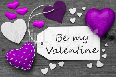 Black And White Label, Purple Hearts, Text Be My Valentine