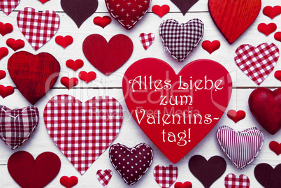 Red Hearts Texture, Text Valentinstag Means Happy Valentines Day