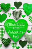 Green Hearts Texture, Text Valentinstag Means Happy Valentines Day