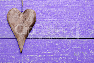 One Heart With Copy Space, Purple Wooden Background