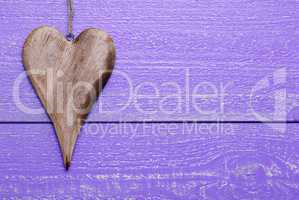One Heart With Copy Space, Purple Wooden Background