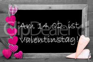 Black And White Blackbord, Pink Hearts, Valentinstag Means Valentines Day