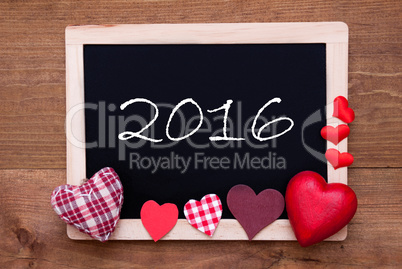 Blackboard With Textile Hearts, Text 2016