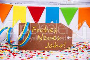 Label With Party Decoration, Text Neues Jahr Means New Year