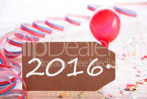 Party Label With Streamer And Balloon, Text 2016