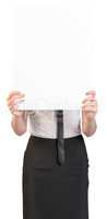 Young girl covered her face blank sheet of paper