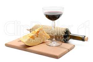 bottle of wine and cheese