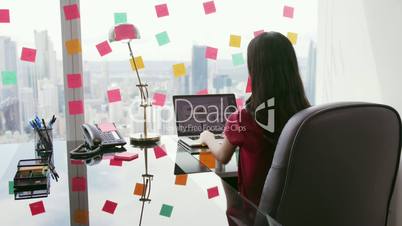6 Business Person Attaching Sticky Notes On Large Window