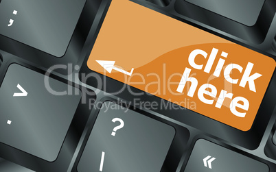 Keyboard with click here button, internet concept, vector illustration