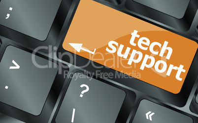 Personal computer keyboard with key tech support, vector illustration