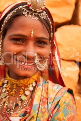 Traditional Indian girl smiling happily