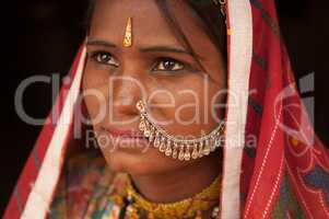 Portrait of traditional Indian female thinking