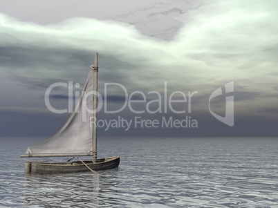 Small sailing boat on the ocean - 3D render