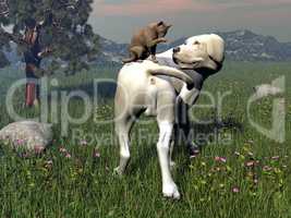 Dog and cat friendship - 3D render