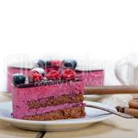 blueberry and raspberry cake mousse dessert