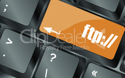 Computer keyboard with ftp key, technology background, vector illustration