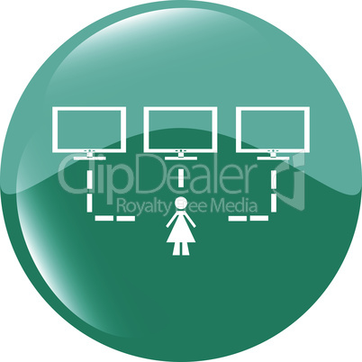 social network with woman and computer set web icon button vector illustration