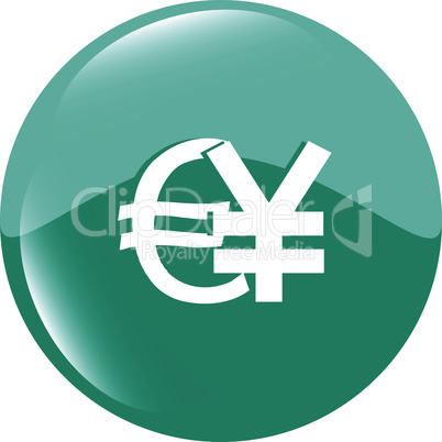 euro and yen money sign button, web icon vector illustration