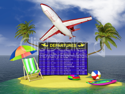 departures board  on a tropical island