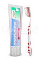toothbrushes and tube of toothpaste