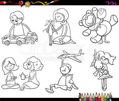 kids and toys coloring page