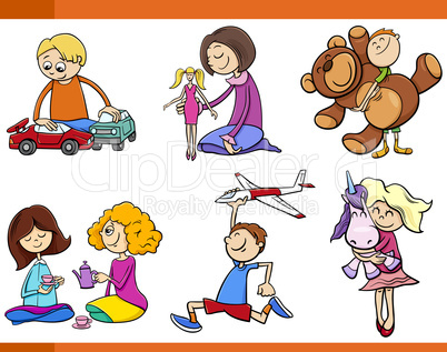 kids with toys cartoon set