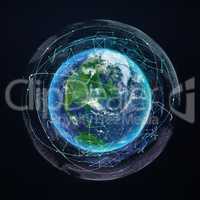 Earth planet global network communication. Satellite navigation. Digital illustration