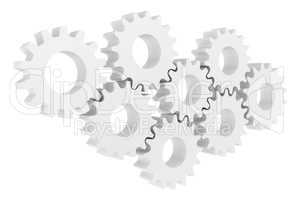 Cog wheel gear mechanism close-up. White background