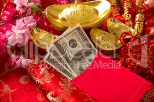 Chinese new year red packet with dollars inside