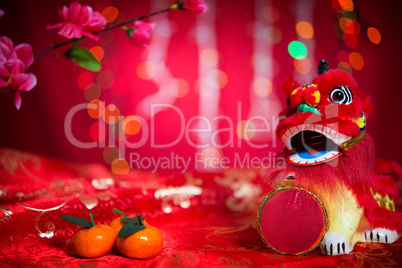 Chinese New Year decorations on red background