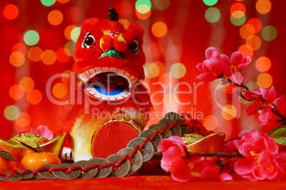 Chinese New Year elements in red background