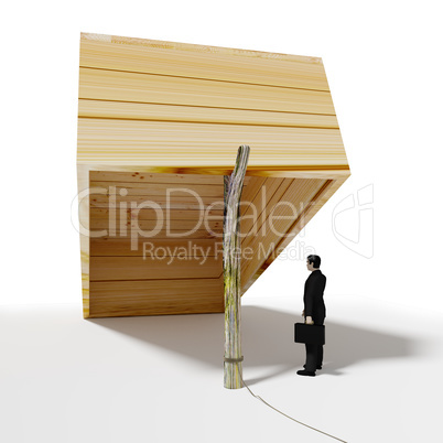 Man with wooden box case