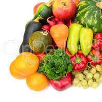 Collection fruit and vegetables on white