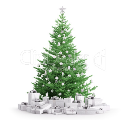 Christmas tree with gifts isolated 3d render