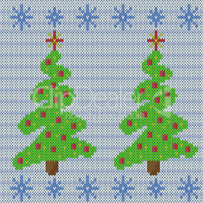 Knitting seamless pattern with Christmas tree