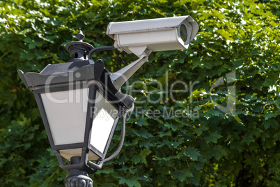 Camera cctv on top of street lantern