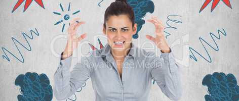 Composite image of furious businesswoman gesturing