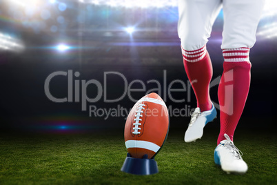 Composite image of american football player being about to kick