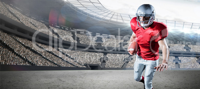 Composite image of sportsman running while playing american football