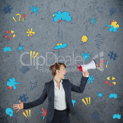 Composite image of businesswoman with loudspeaker