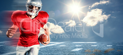 Composite image of portrait of sportsman running while playing a