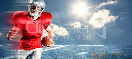 Composite image of portrait of sportsman running while playing a