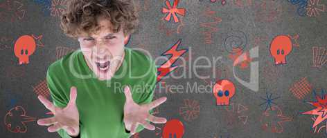 Composite image of portrait of furious man screaming over white