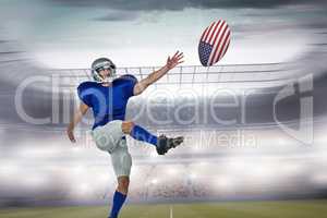 Composite image of american football player kicking