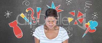 Composite image of angry woman with eyes closed