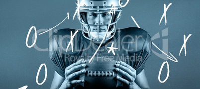 Composite image of close-up portrait of confident american footb Composite image of close-up portrait of confident american footb